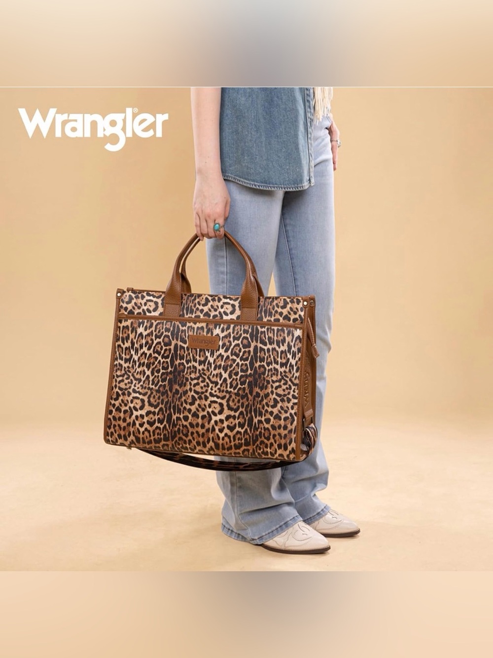 Wrangler Brown Leopard Print Tote Bag - Picture 5 of 6